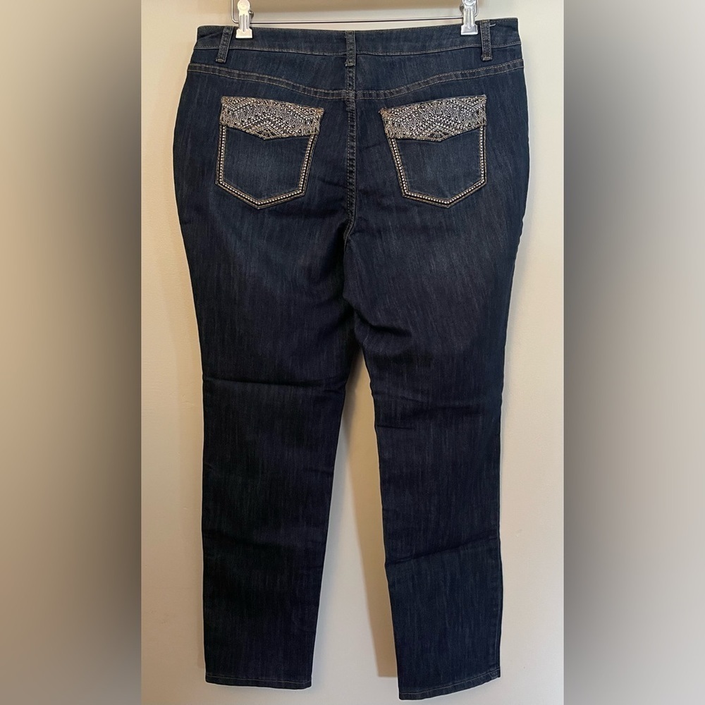 Christopher & Banks Straight Leg Jeans Dark Wash Embroidered & Beaded Size 12